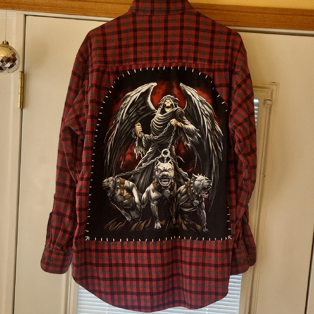 Red Plaid Men's Flannel with Bold Back Patch